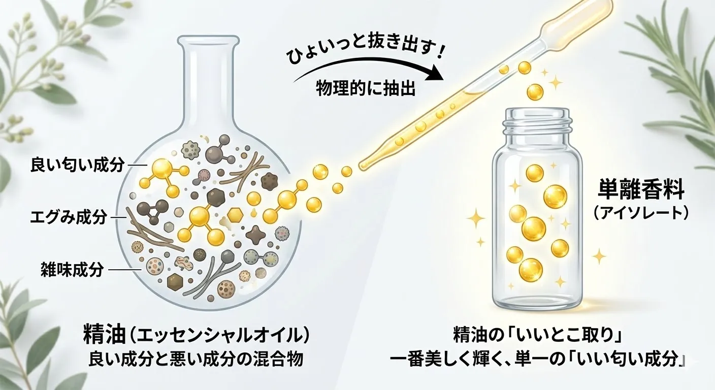 植物から単離香料を抽出するイメージ図